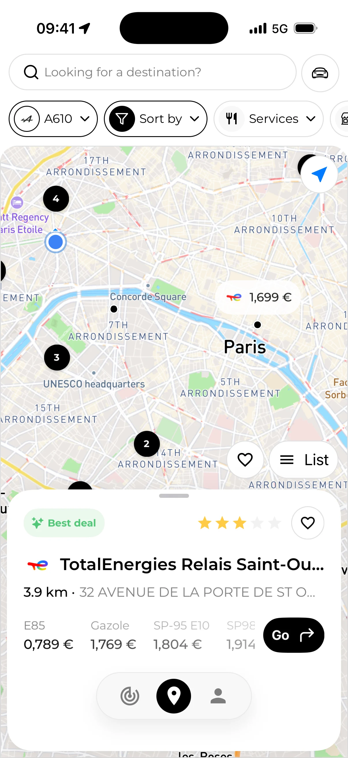 Fillzz map with stations and fuel prices around Paris